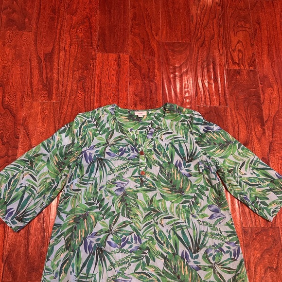 J Jill vibrant pop over cotton 3/4 sleeve lightweight boxy tropical top med - Picture 2 of 4